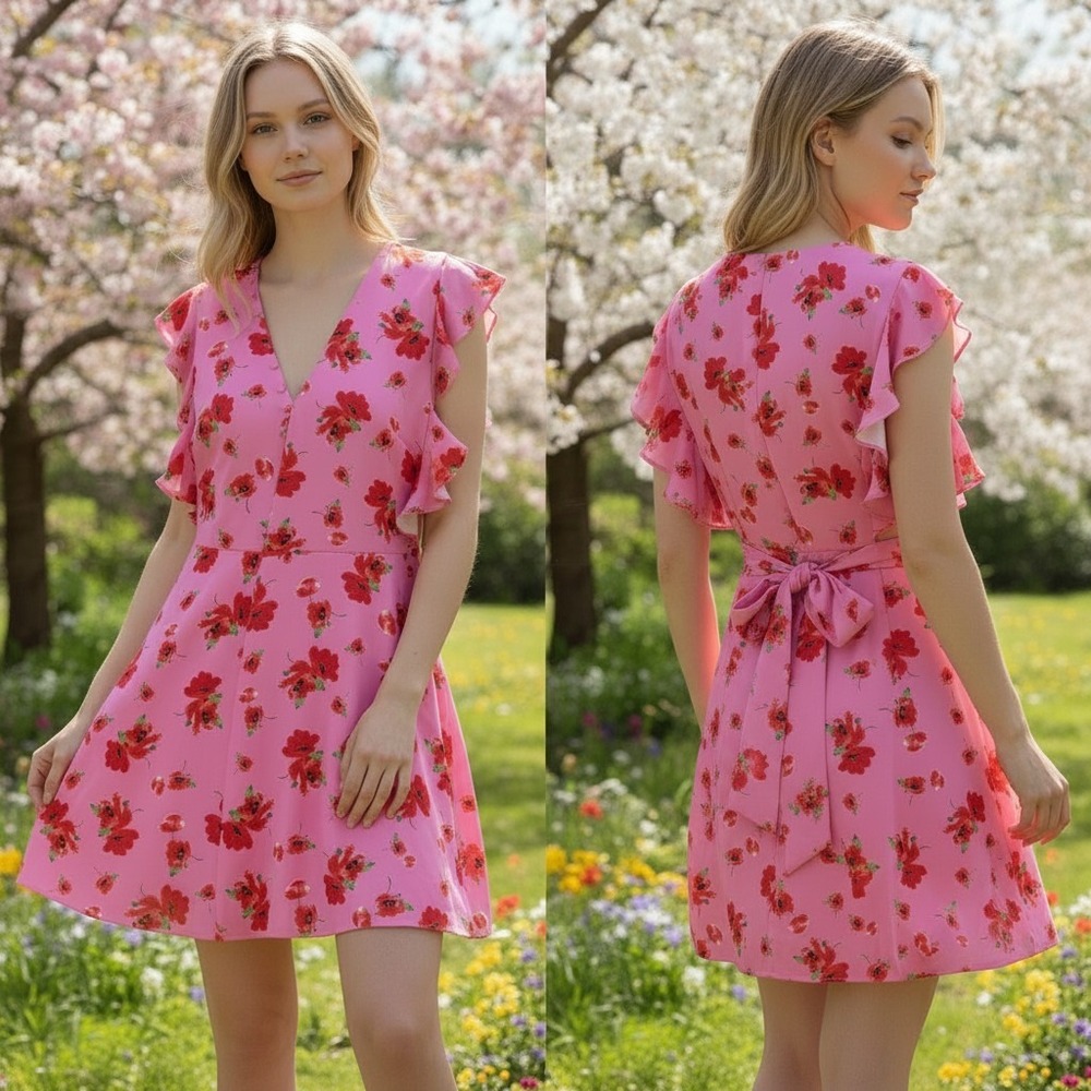 Alexia Admor Romper‎ Women 10 Pink Floral Ruffle Sleeve Summer Cottagecore NWT